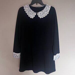 Black Long Sleeve Dress with Lace Collar and Sleeve Details Size XXL